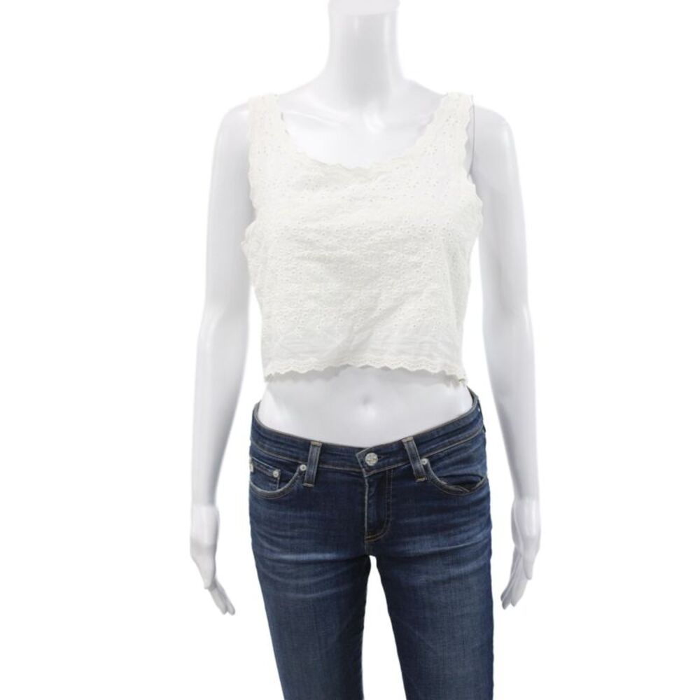Love Shack Fancy Women Cropped Tank White Scoop Neck Boho Size 4